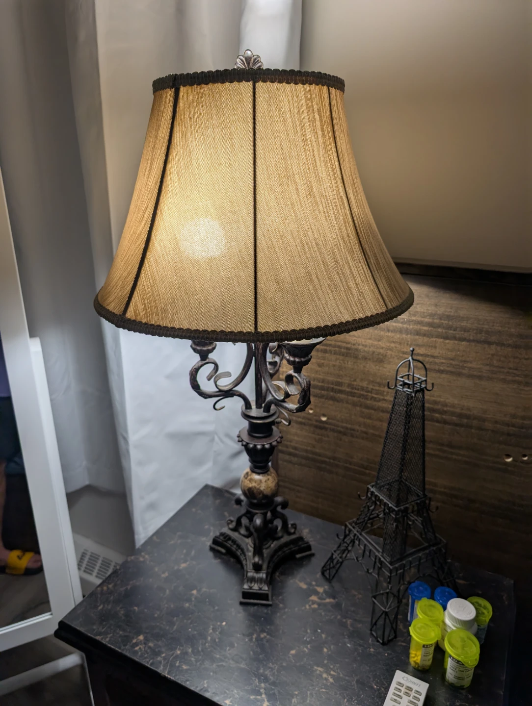 Ornate Black Table Lamp with Beige Shade - photo 3