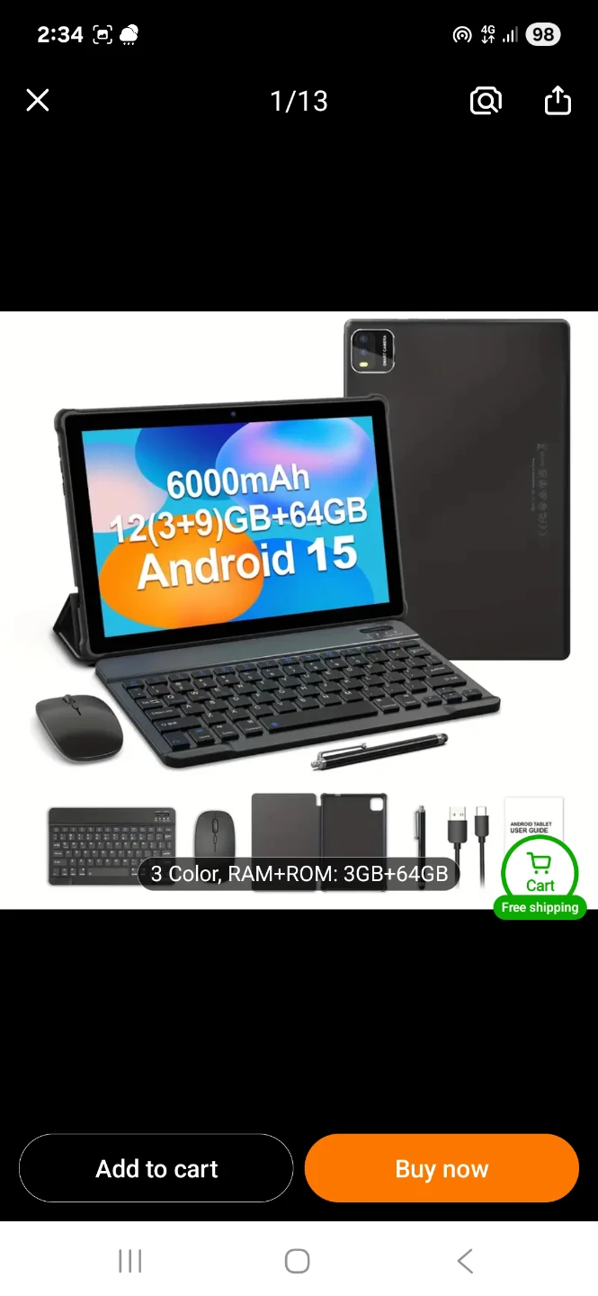 Android 15 Tablet w/ Keyboard & Mouse - 3GB RAM + 64GB ROM - photo 2
