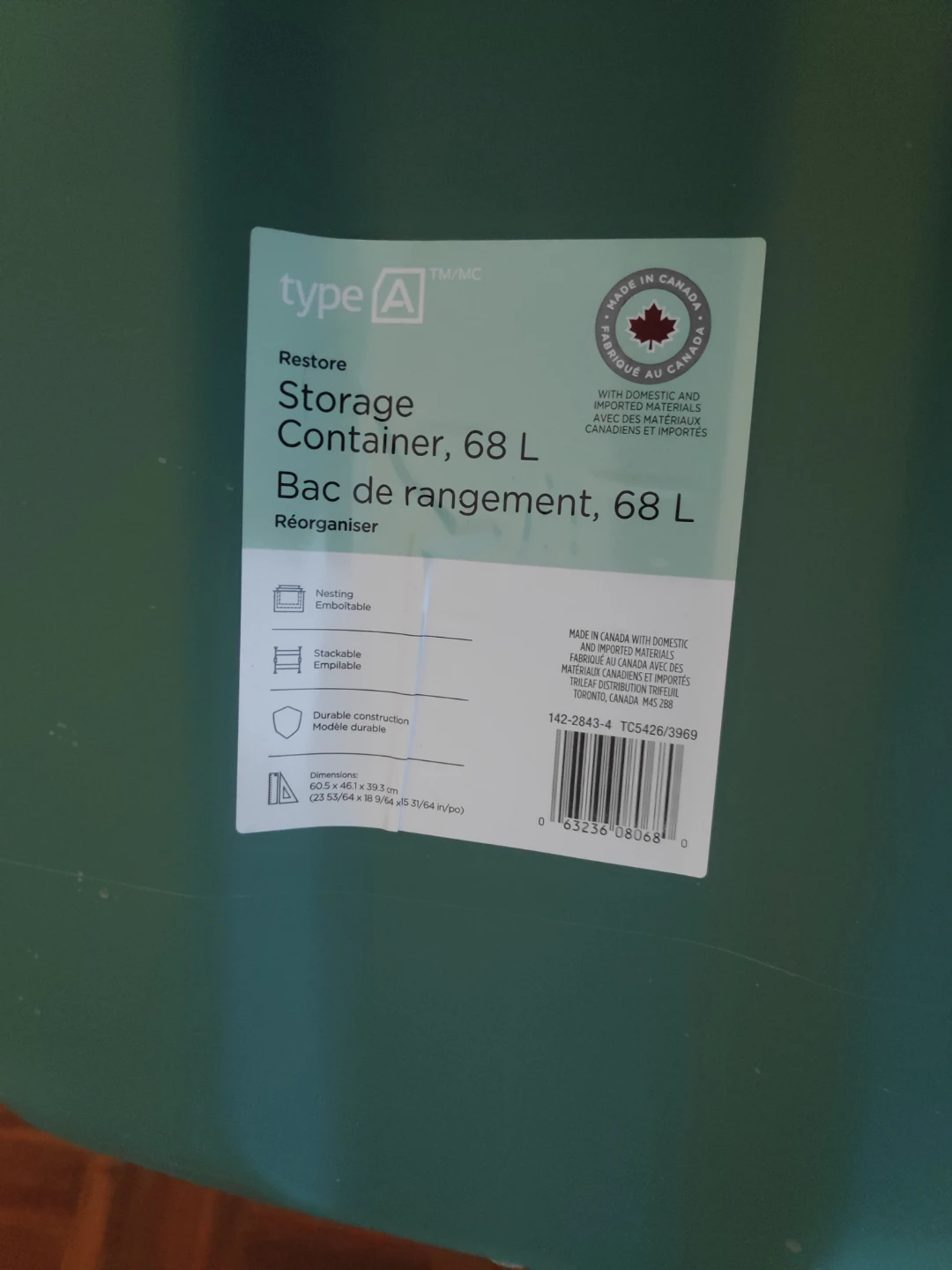 New! Type A Restore Storage Container, 68 L - photo 3