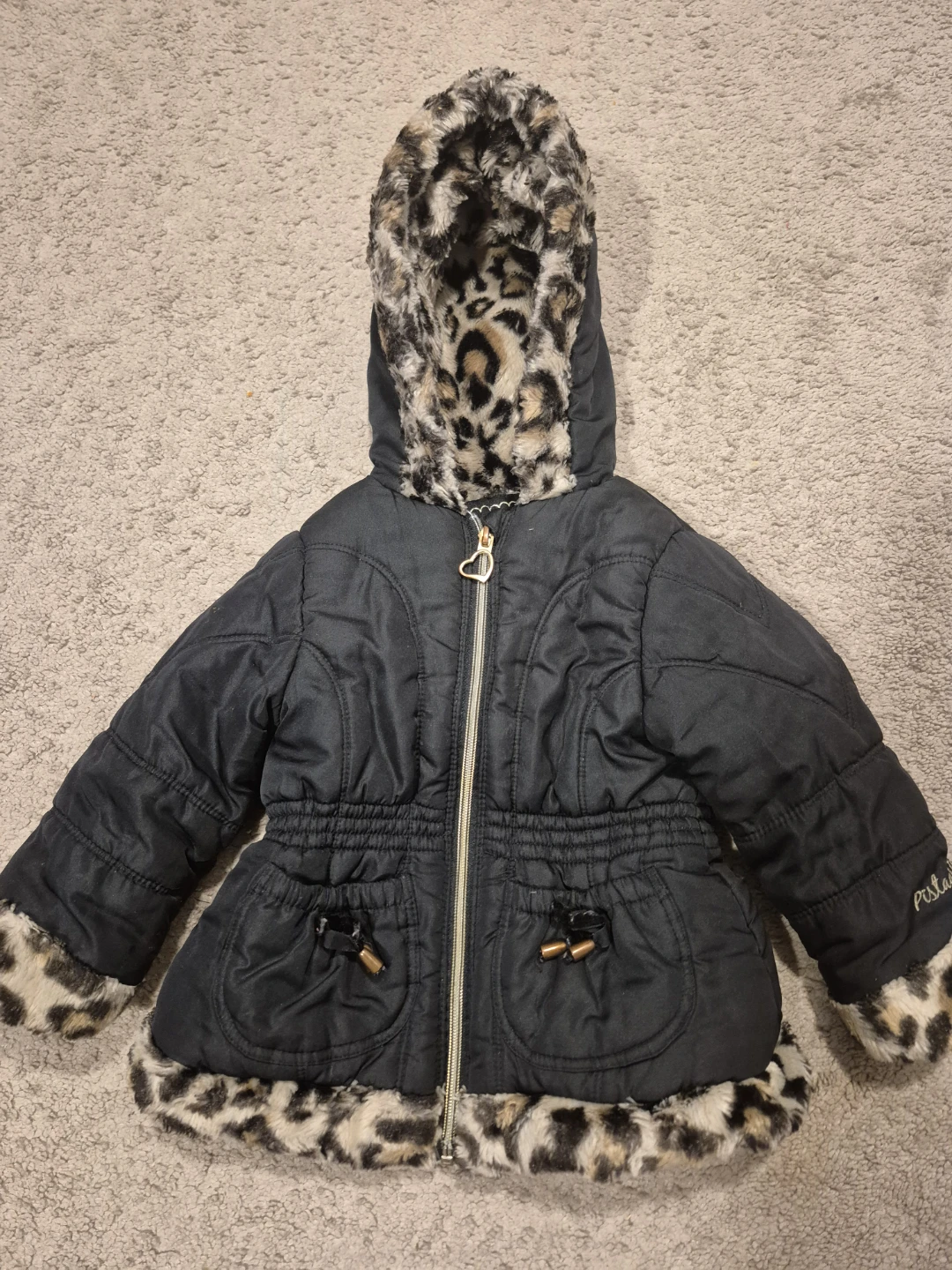 Pistachio Kids Black & Leopard Print Puffer Jacket