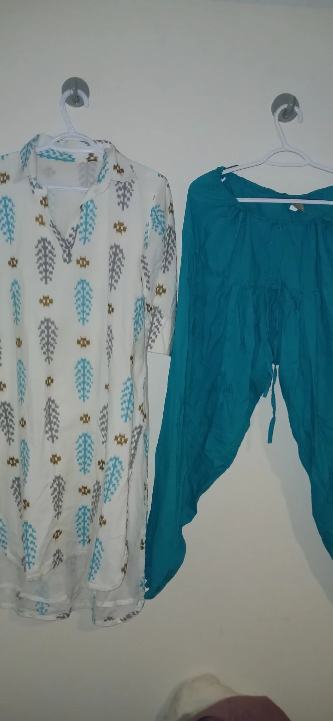 Patterned Tunic Top & Teal Pants Set