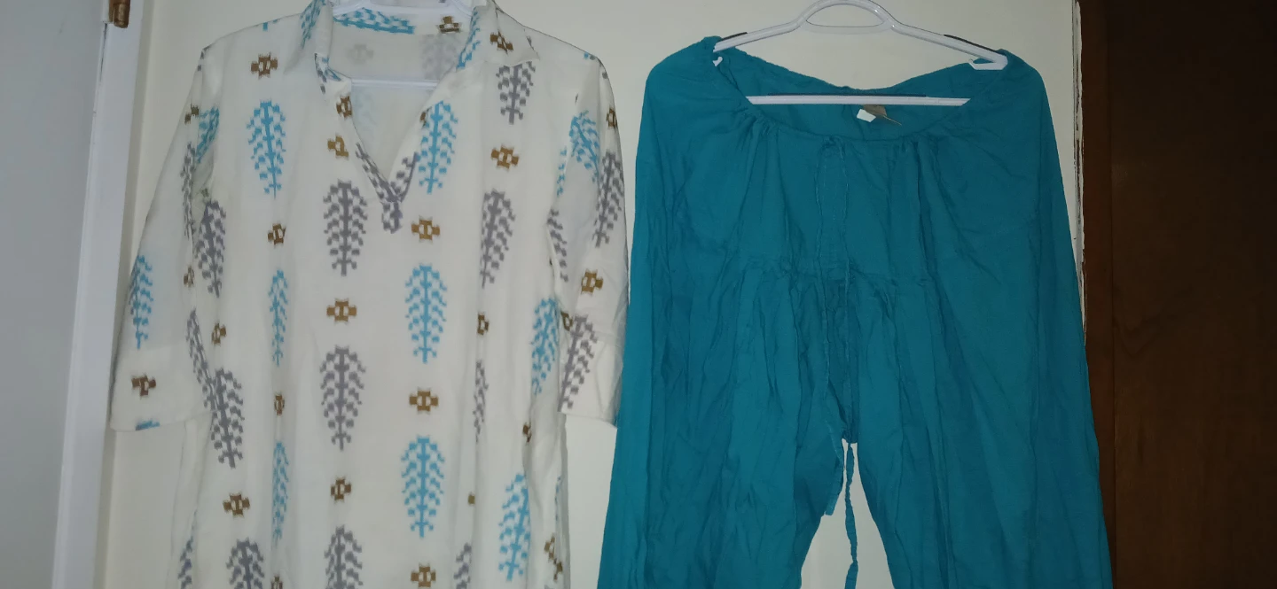 Patterned Tunic Top & Teal Pants Set - photo 2