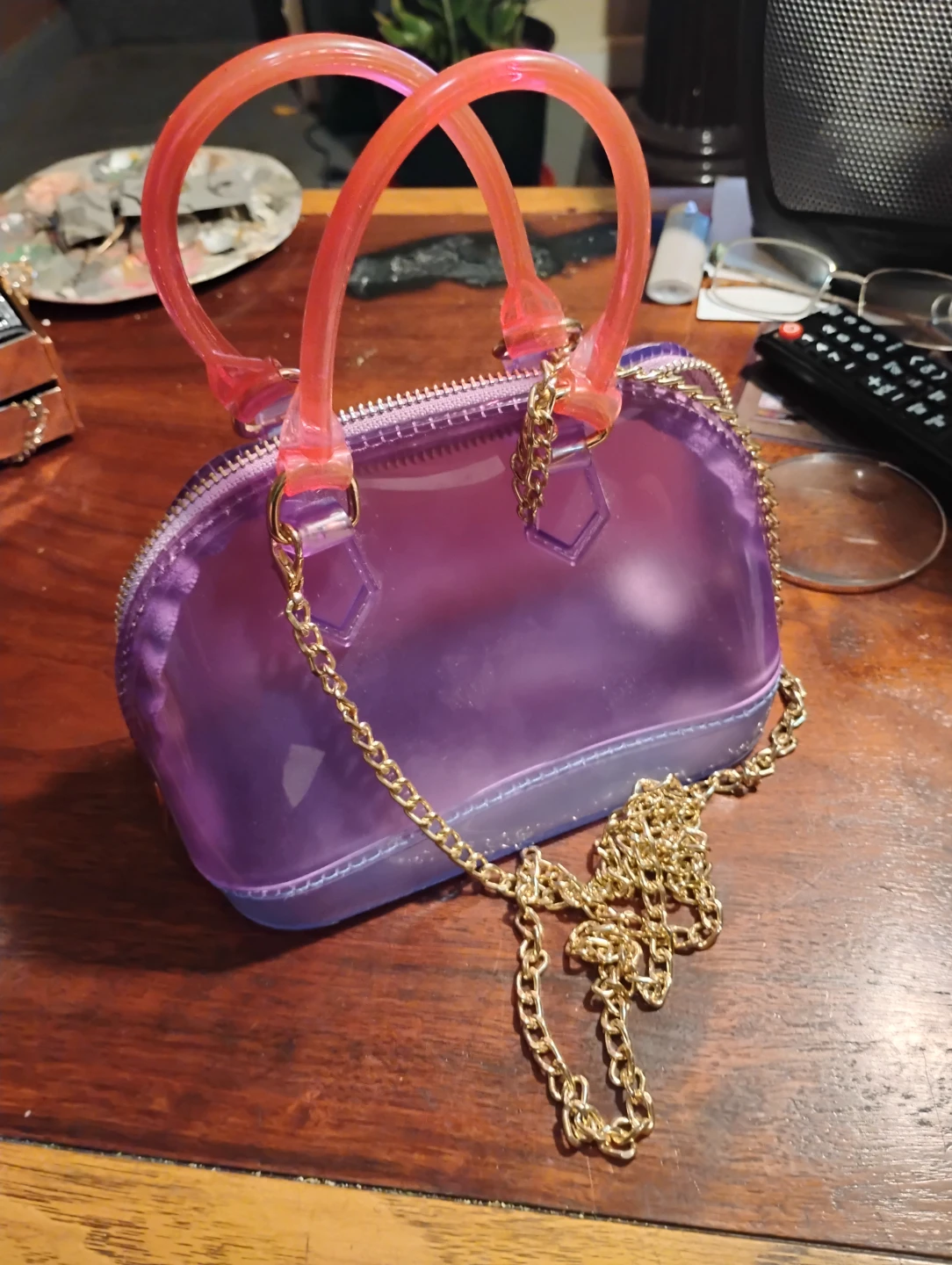 Purple Jelly Purse with Gold Chain