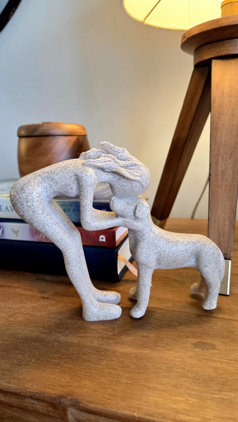 Human & Dog Sandstone Statue *new