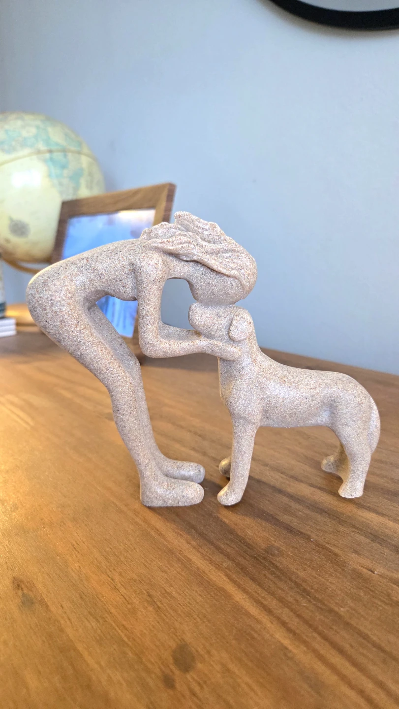 Human & Dog Sandstone Statue *new - photo 2