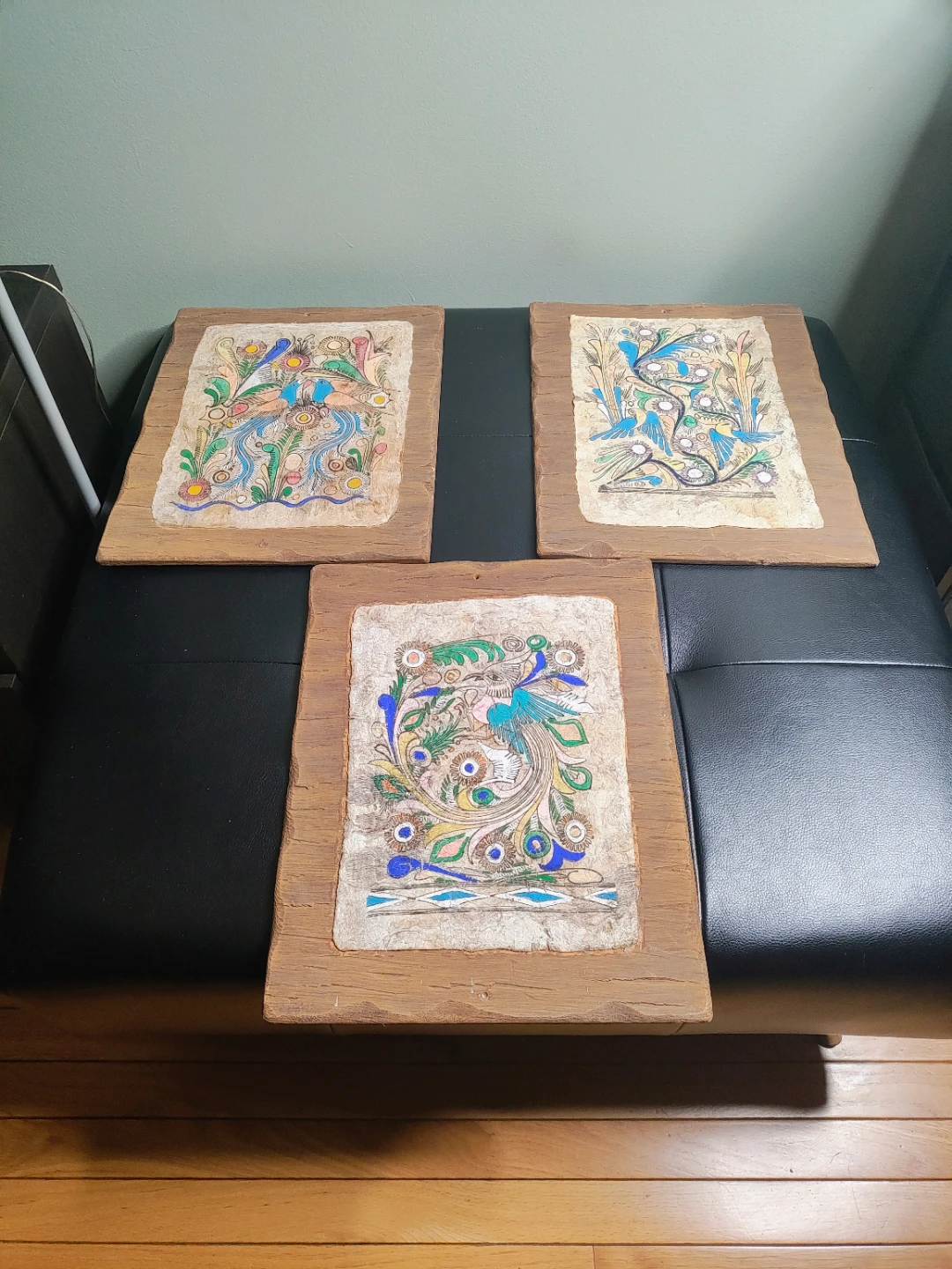 3 Hand-Painted Mexican Amate Bark Art Pieces