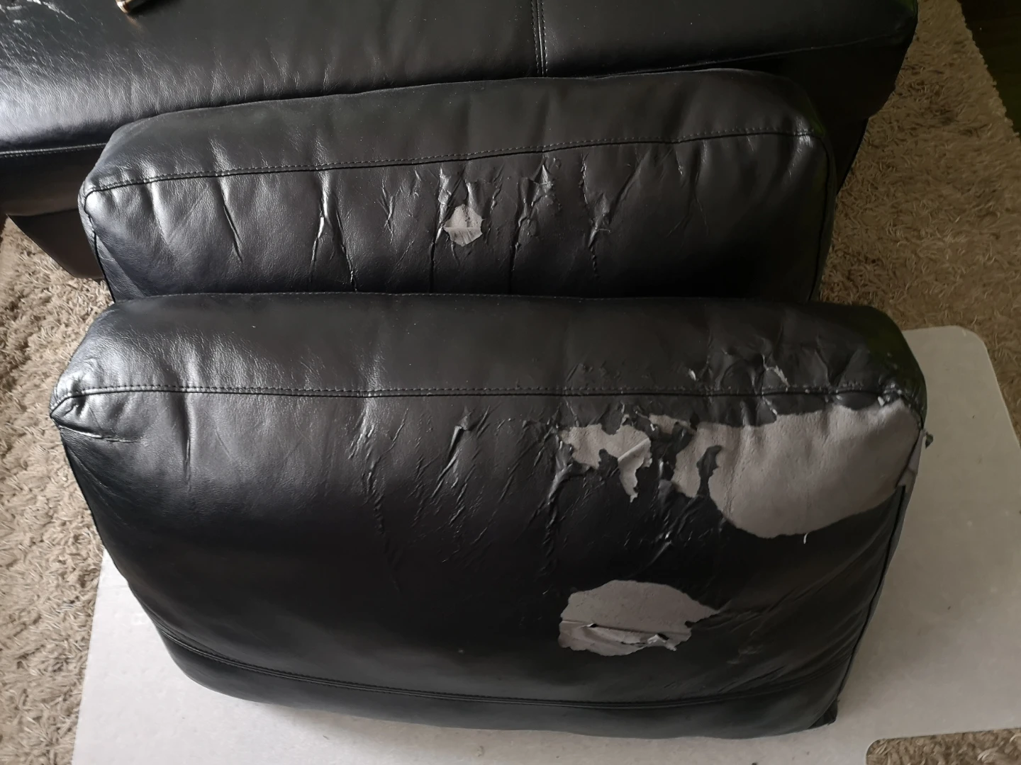 Black Leather Sectional Sofa Chaise - 63" x 46" x 20" - photo 2