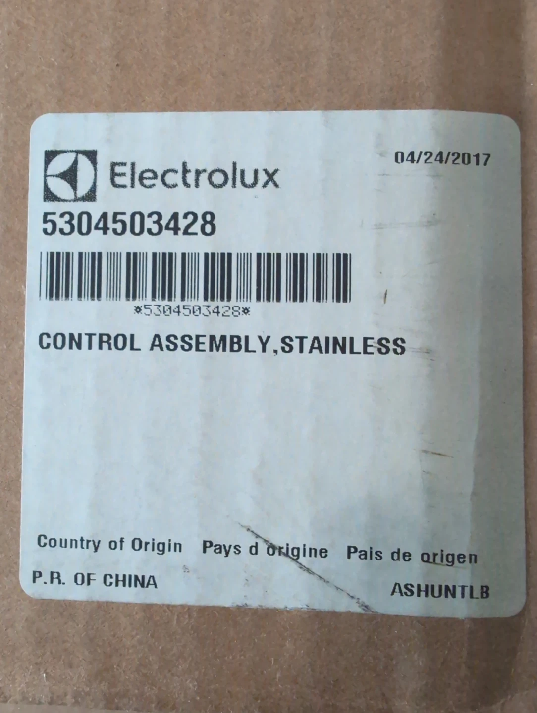 Electrolux Control Assembly, Stainless