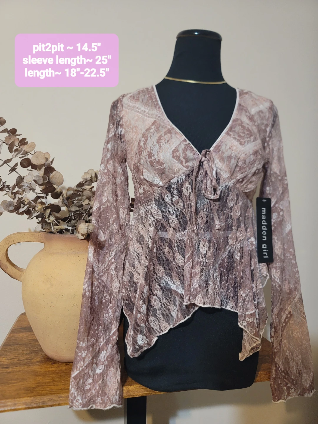 Madden Girl Women's Lace Blouse  Y2K Boho Revival Sz M NWT