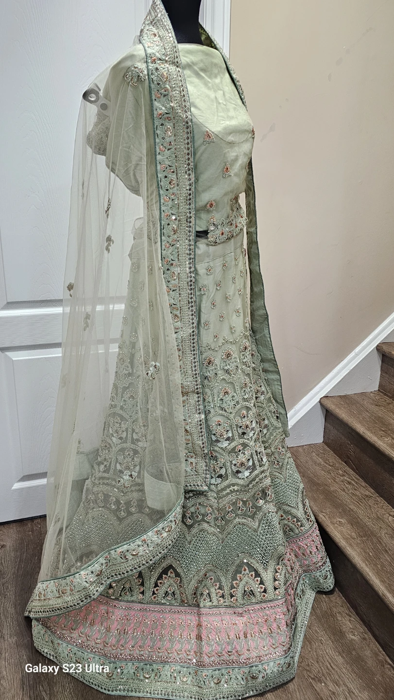 Embroidered Lehenga Choli Set - Mint Green - photo 4