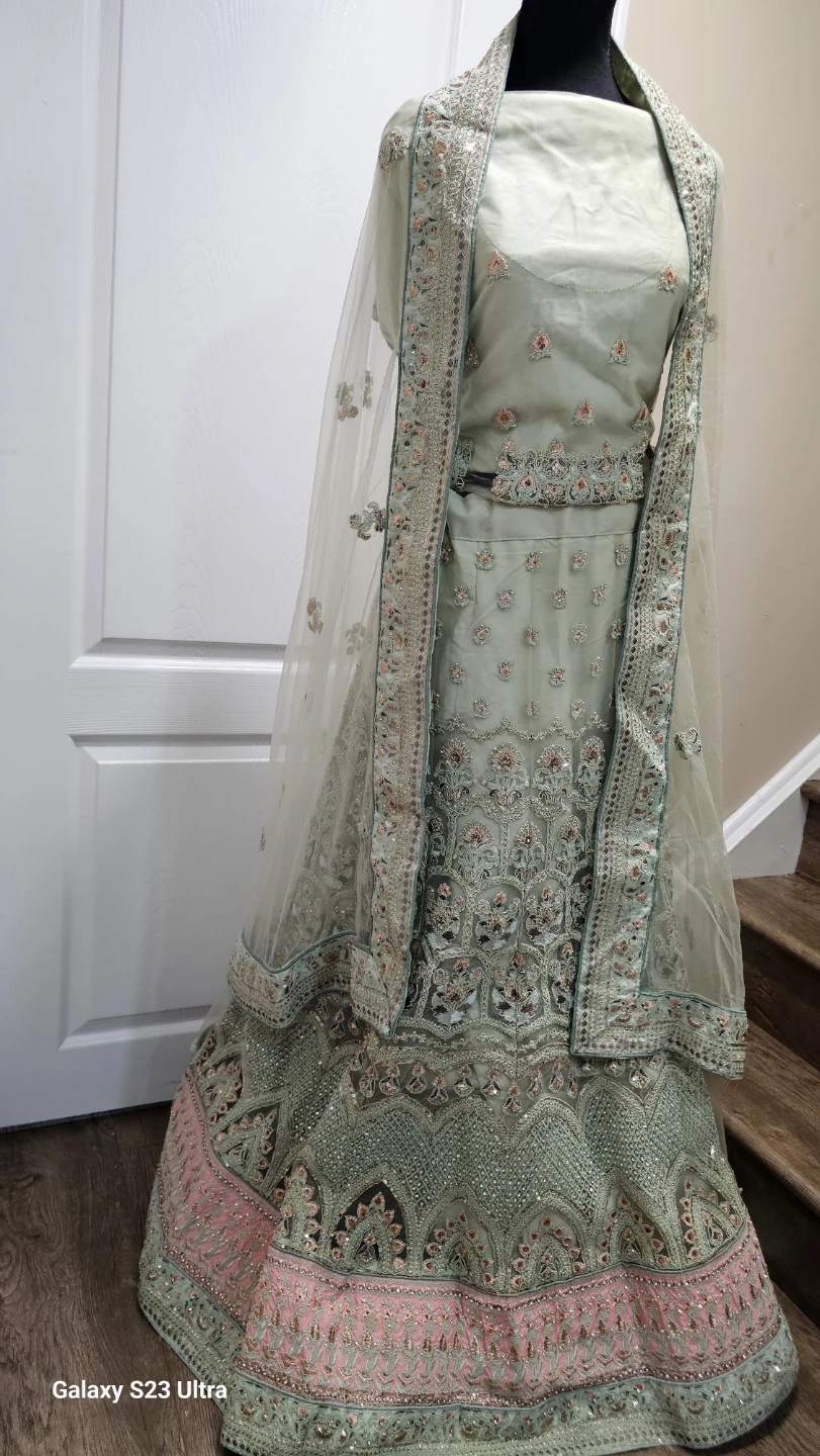 Embroidered Lehenga Choli Set - Mint Green - photo 5