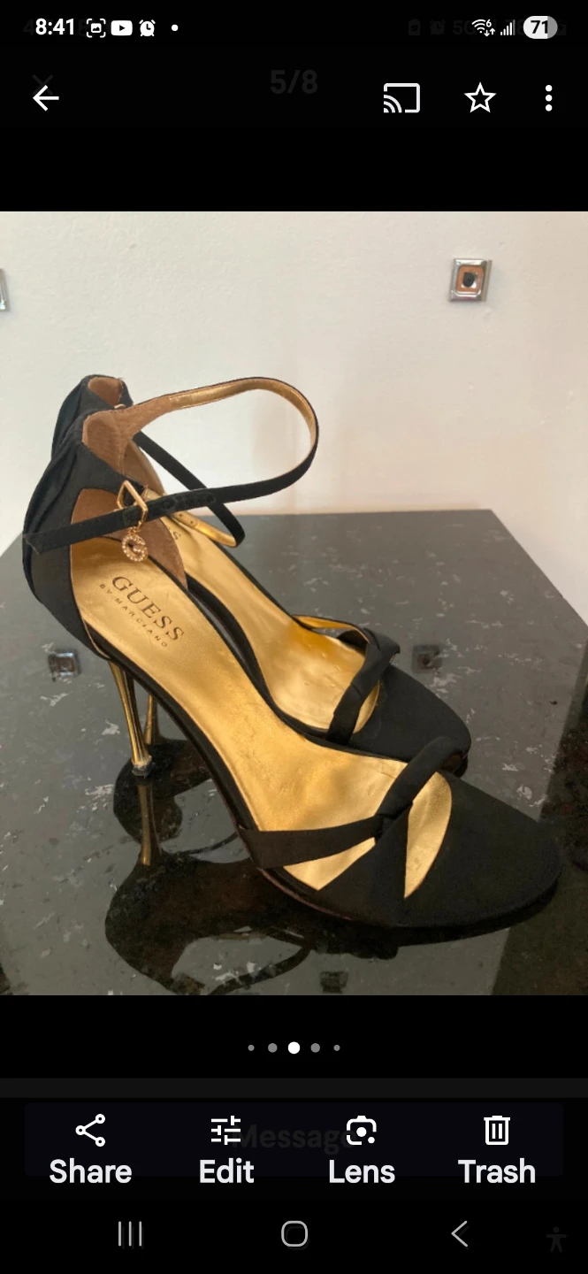 Guess Black Strappy Heels with Gold Bamboo Heel