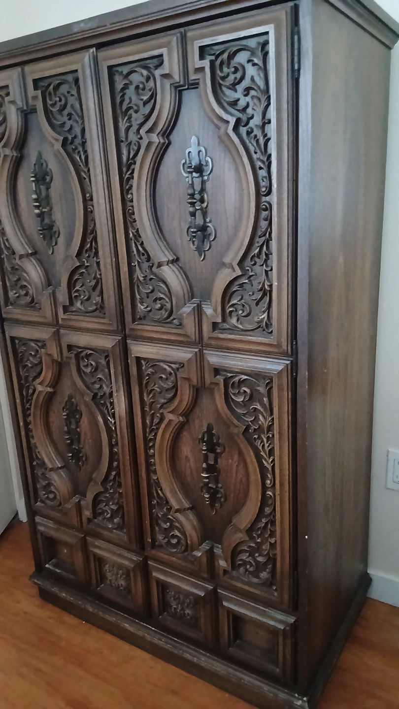 Vintage Carved Wood Armoire / Cabinet