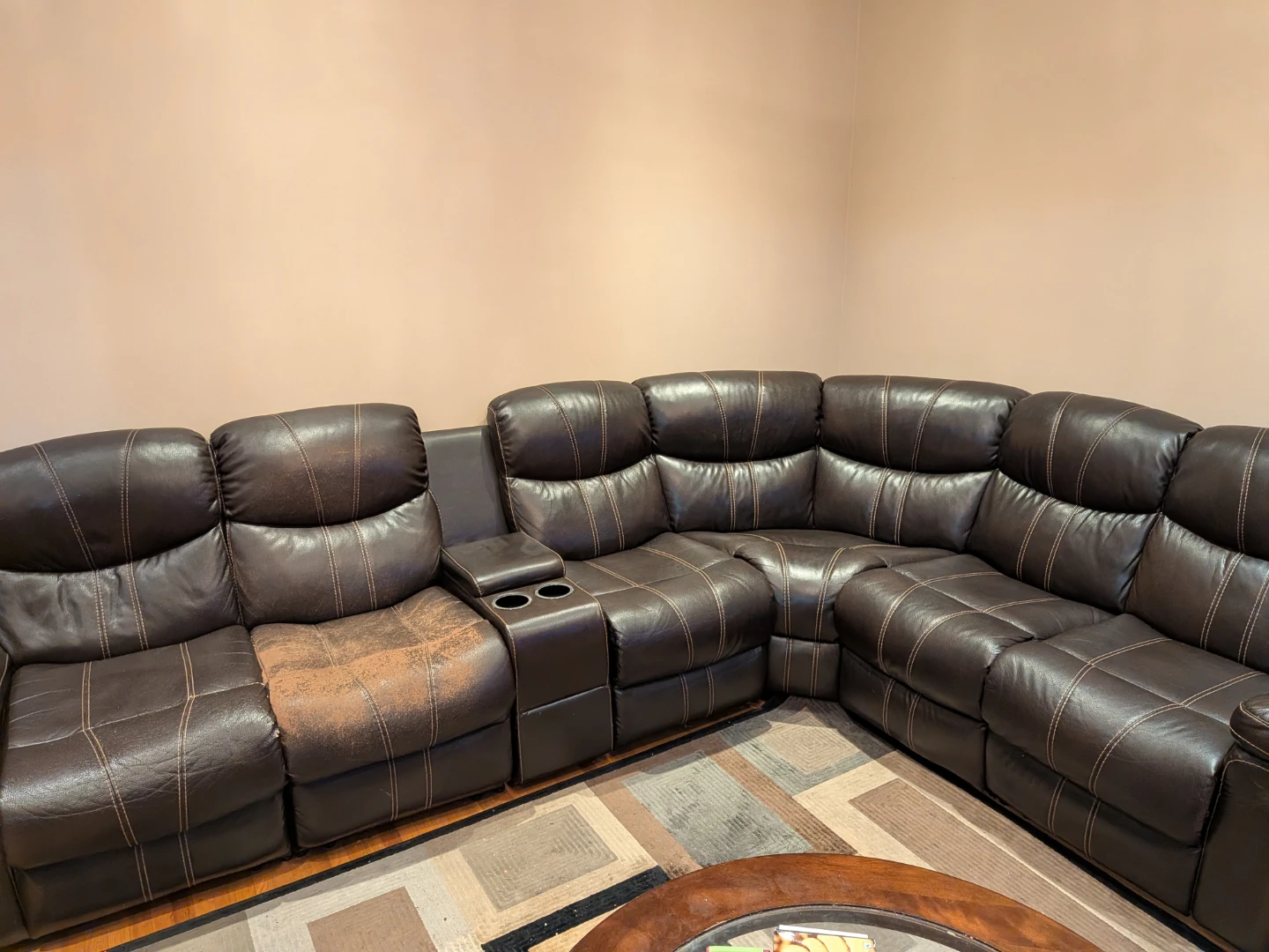 Brown Leather Sectional Sofa with Recliner