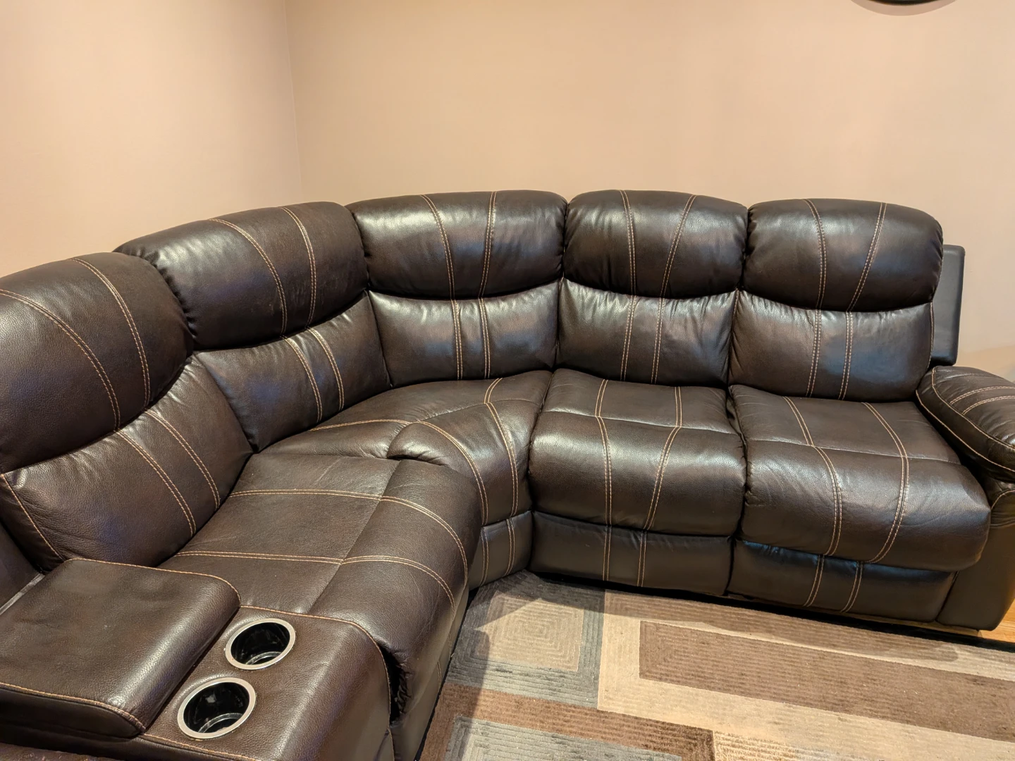 Brown Leather Sectional Sofa with Recliner - photo 2