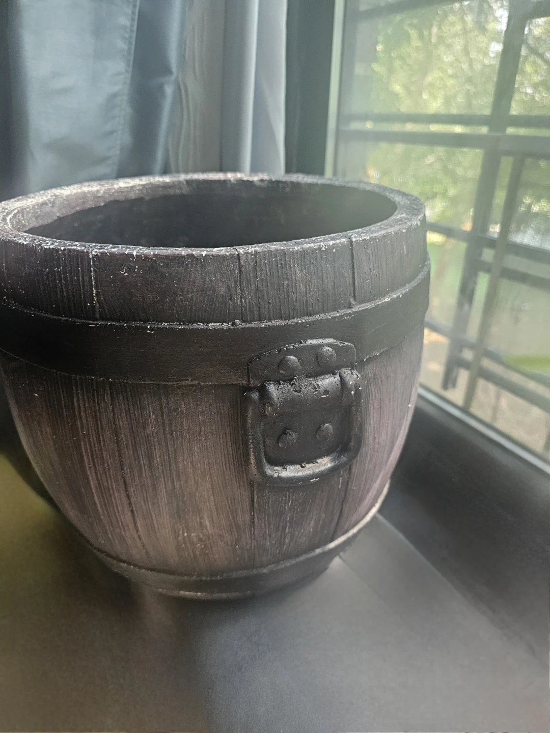Dark Brown Barrel-Style Planter 10.88"H x 11" Dia.