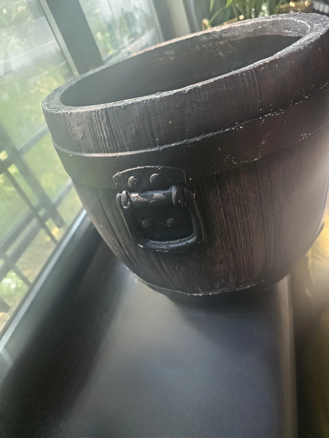 Dark Brown Barrel-Style Planter 10.88"H x 11" Dia. - photo 3