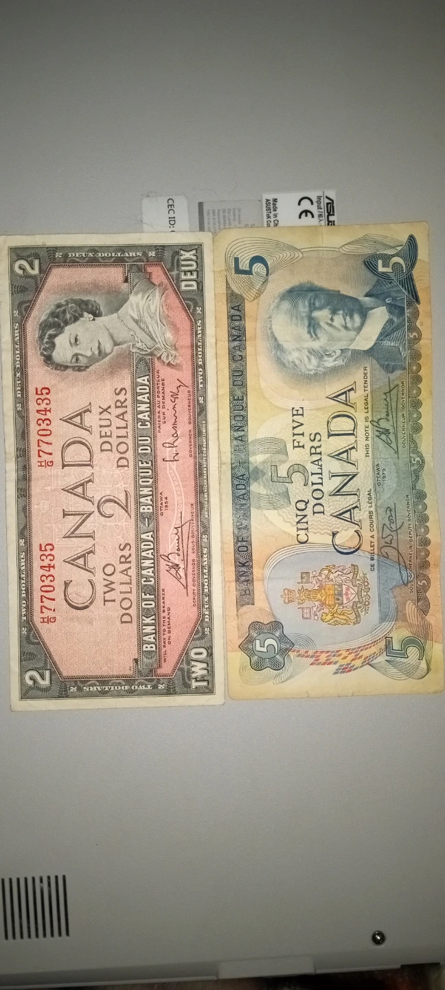 Vintage Canadian $2 & $5 Bills