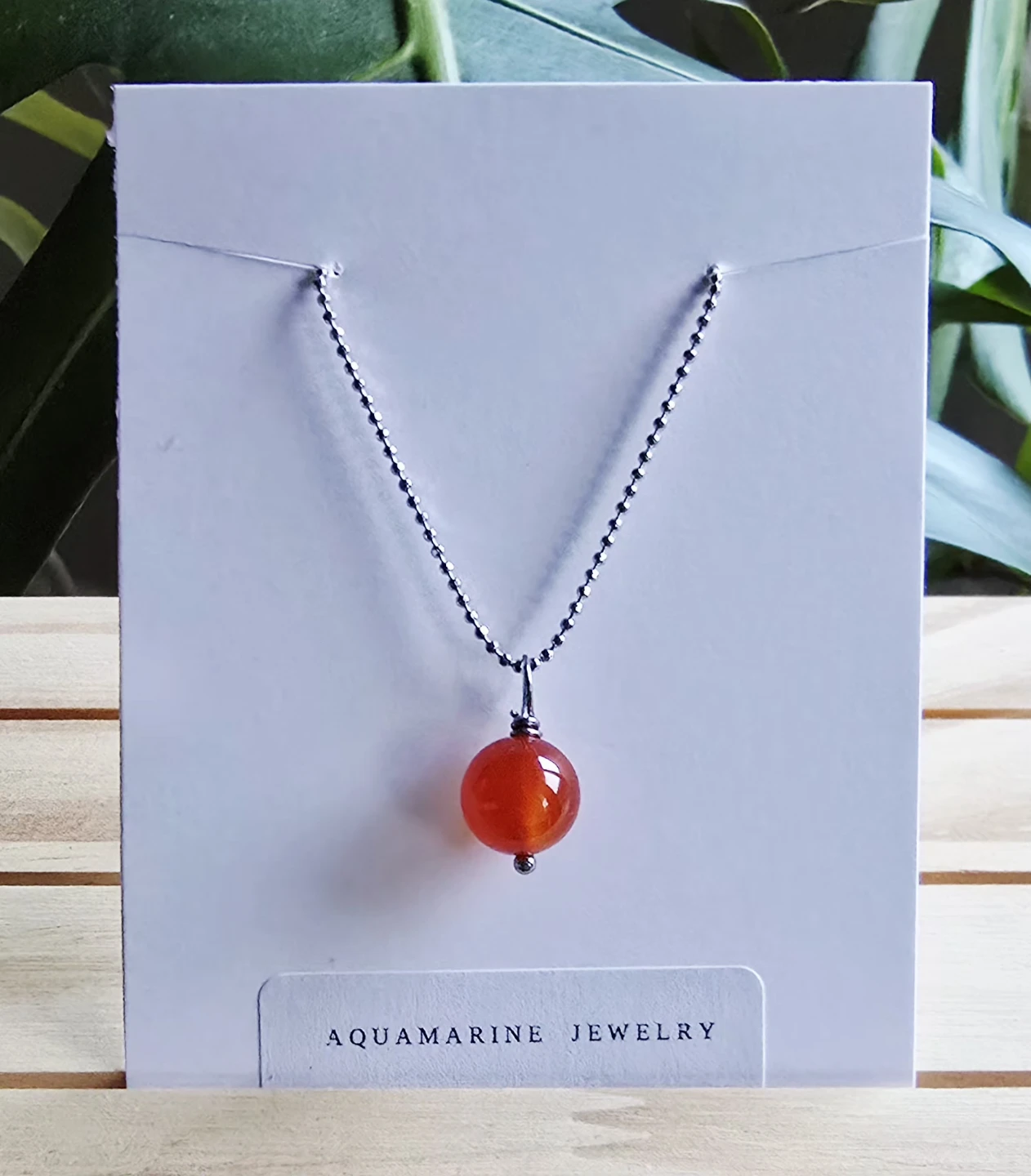 New Red Agate natural gemstone pendant with chain.