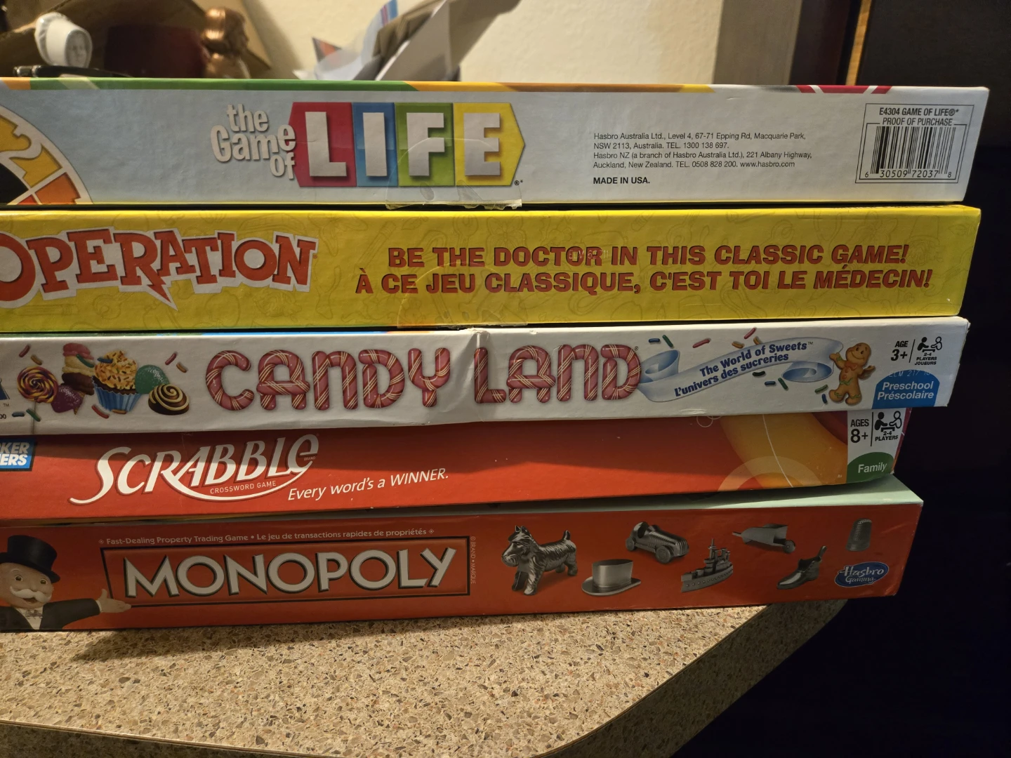 Classic Games: Life, Operation, Candy Land, Scrabble, Monopoly