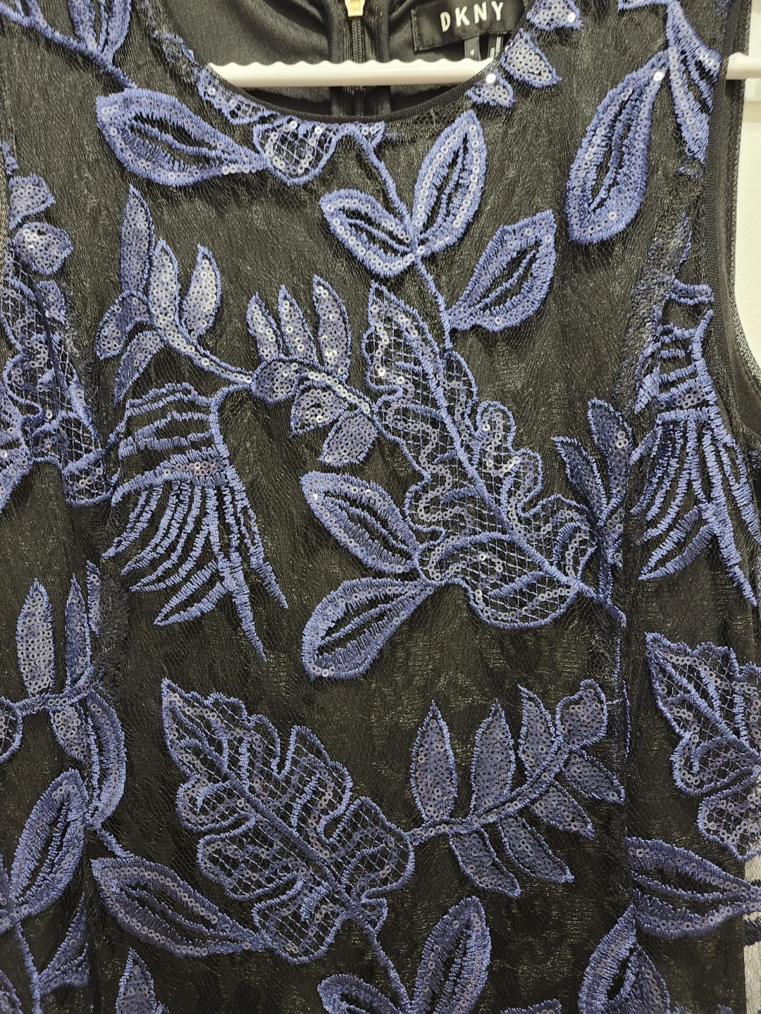 DKNY Black Blue Floral Lace Sequin Sleeveless Dress Size 4 - photo 3