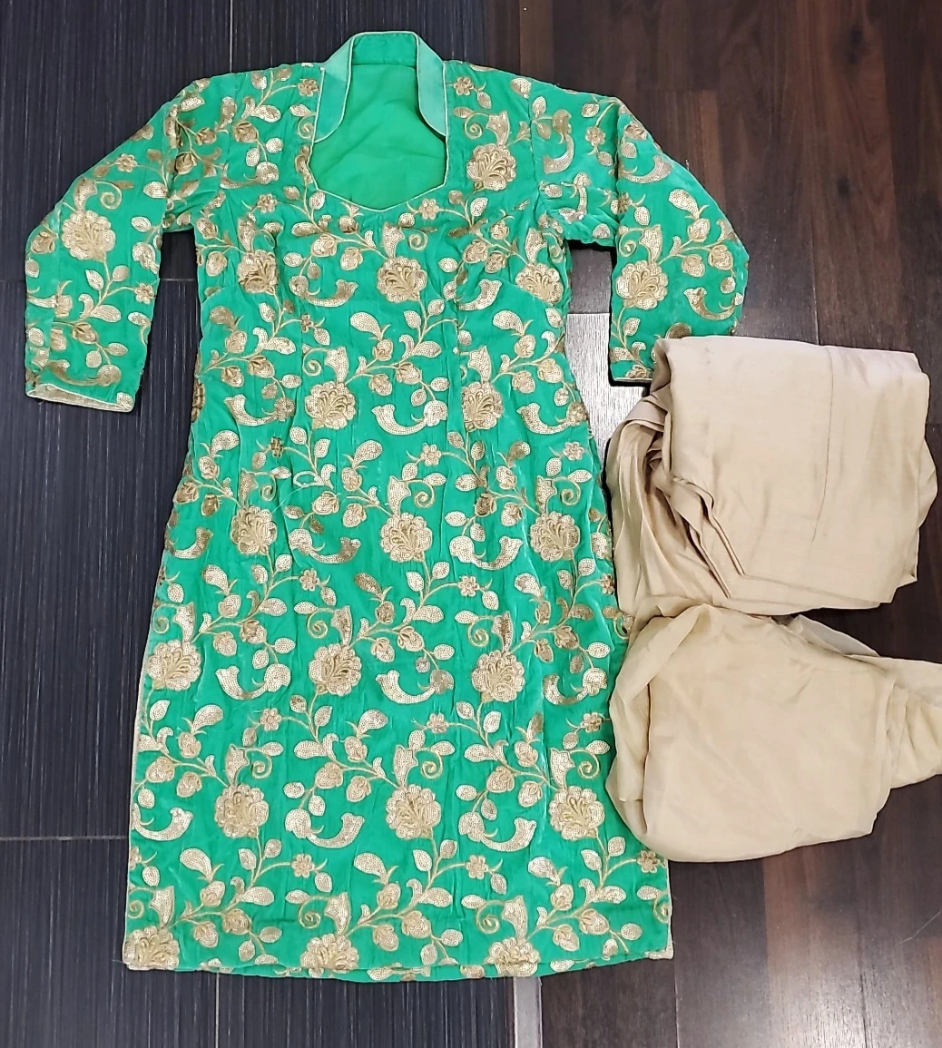 Velvet Embroidered Green Salwar Kameez