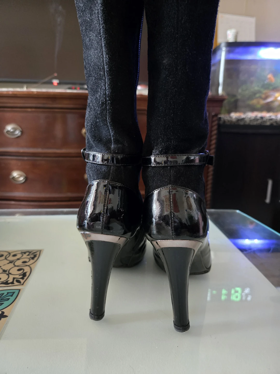 Black Leather & Suede High Heel Boots - Size 9 - photo 3