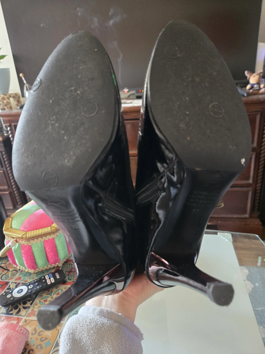 Black Leather & Suede High Heel Boots - Size 9 - photo 5