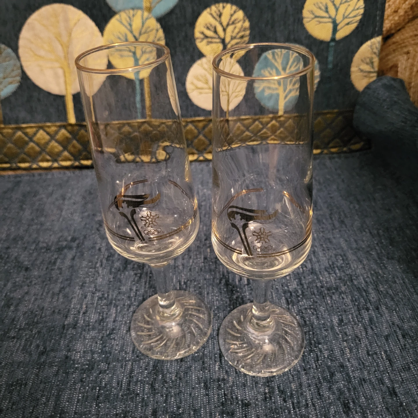 Pair of Champagne Flutes with Olympic Design