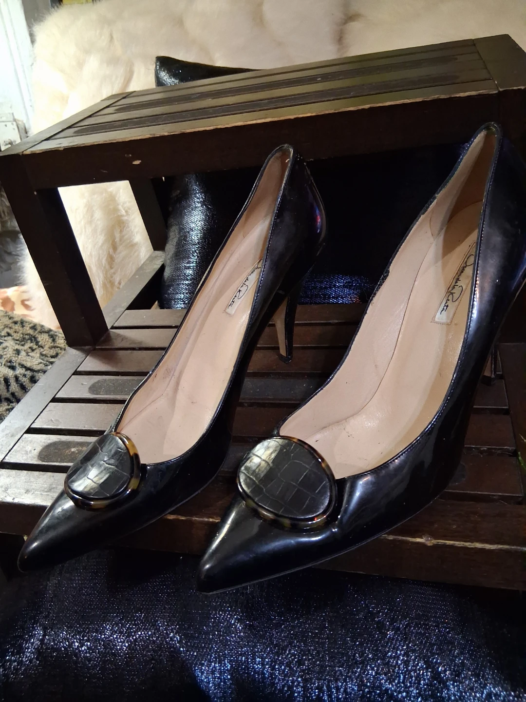 Oscar de la Renta Black Patent Leather Heels - Size 11
