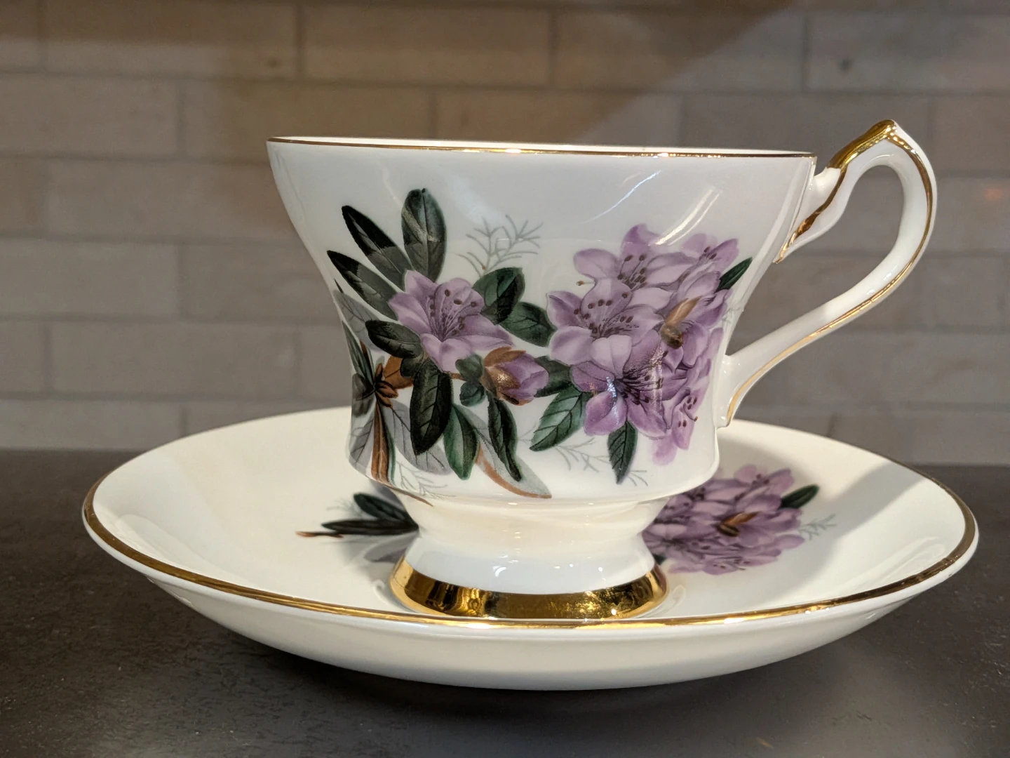 Windsor Bone China Purple Rhododendron Tea Cup & Saucer Set