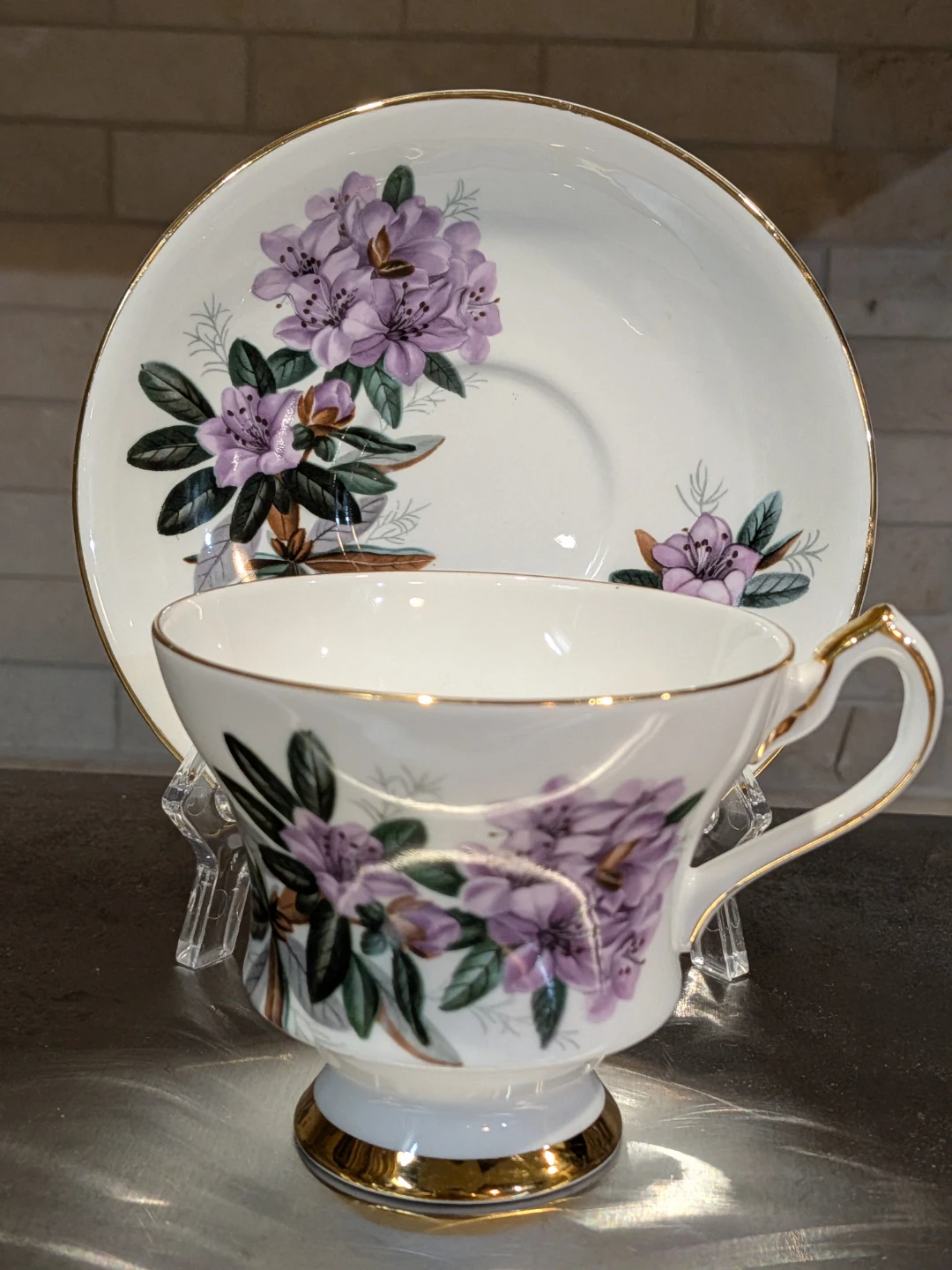 Windsor Bone China Purple Rhododendron Tea Cup & Saucer Set - photo 2