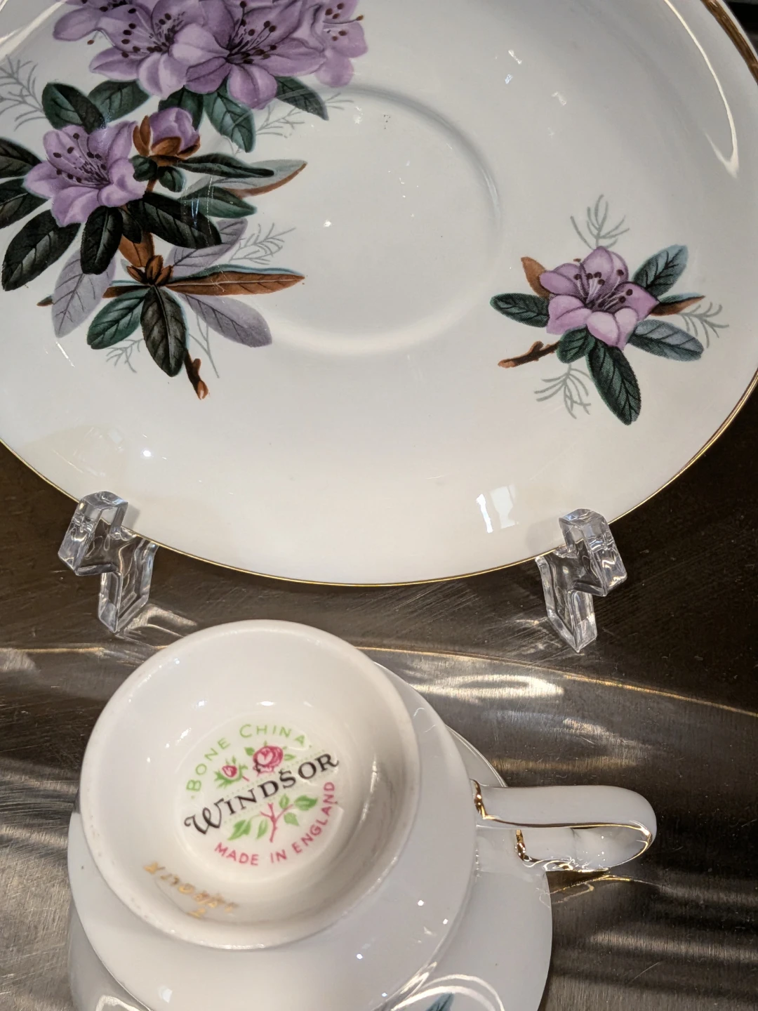 Windsor Bone China Purple Rhododendron Tea Cup & Saucer Set - photo 3