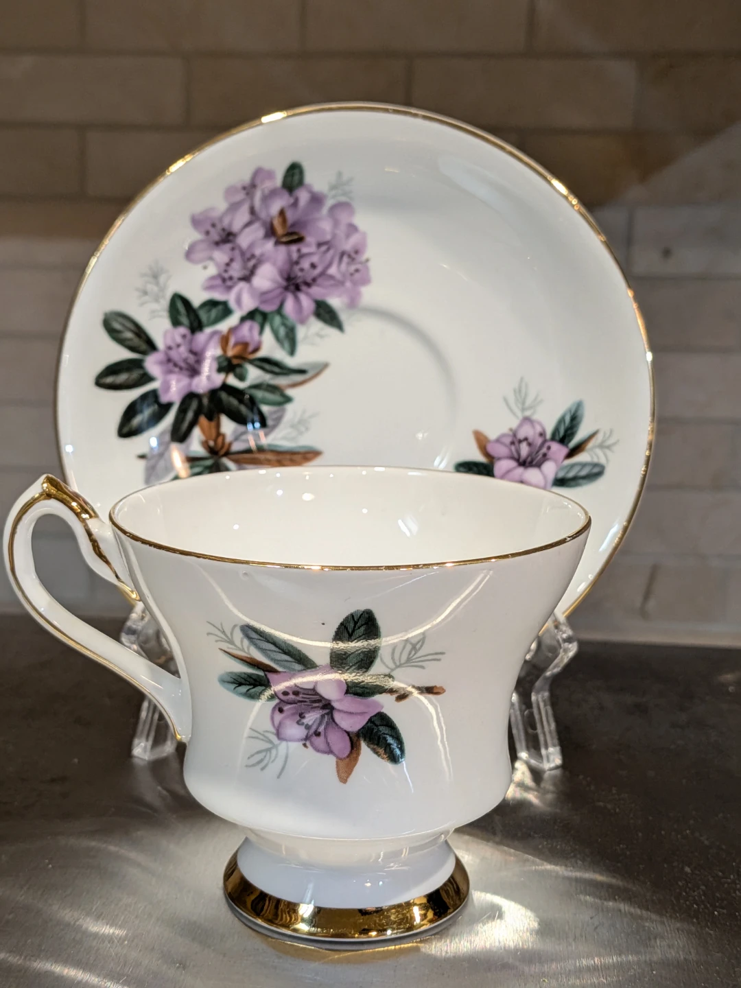 Windsor Bone China Purple Rhododendron Tea Cup & Saucer Set - photo 4