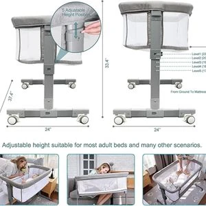TCBunny® 2-in-1 Baby Bassinet & Bed Side Sleeper, Grey - photo 3