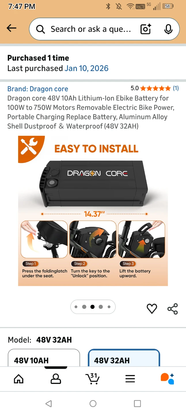 Dragon core 48V 32AH Lithium-ion Ebike Battery( brand new ) - photo 4