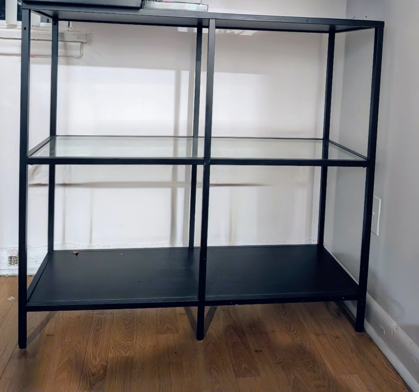 Black Metal and Glass Shelf Unit