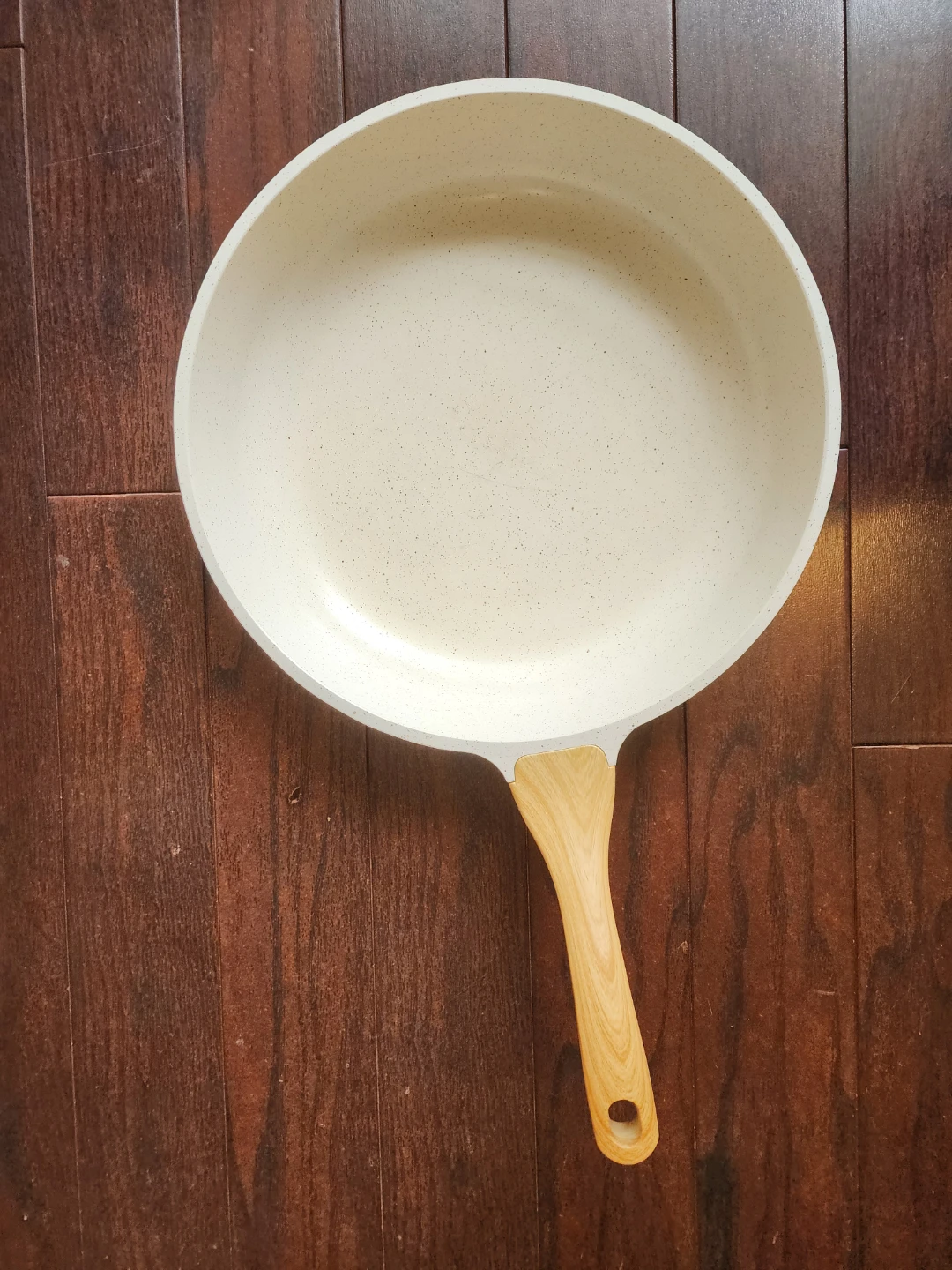 Cream Frying Pan with Wood Handle