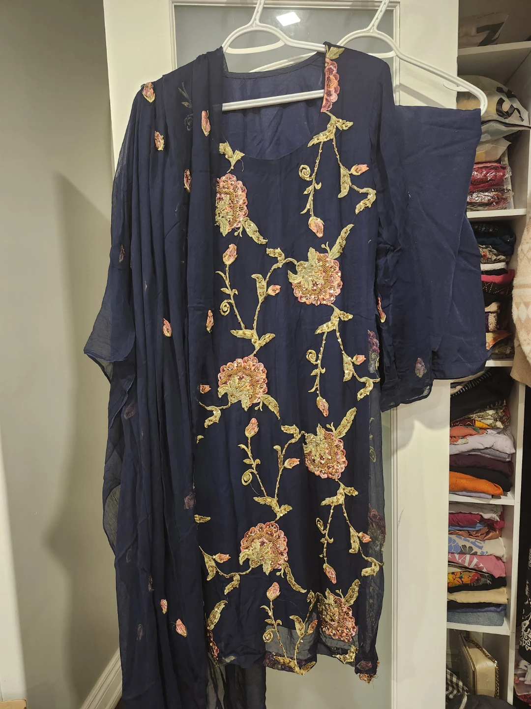 Navy Blue Embroidered Salwar Kameez with Dupatta