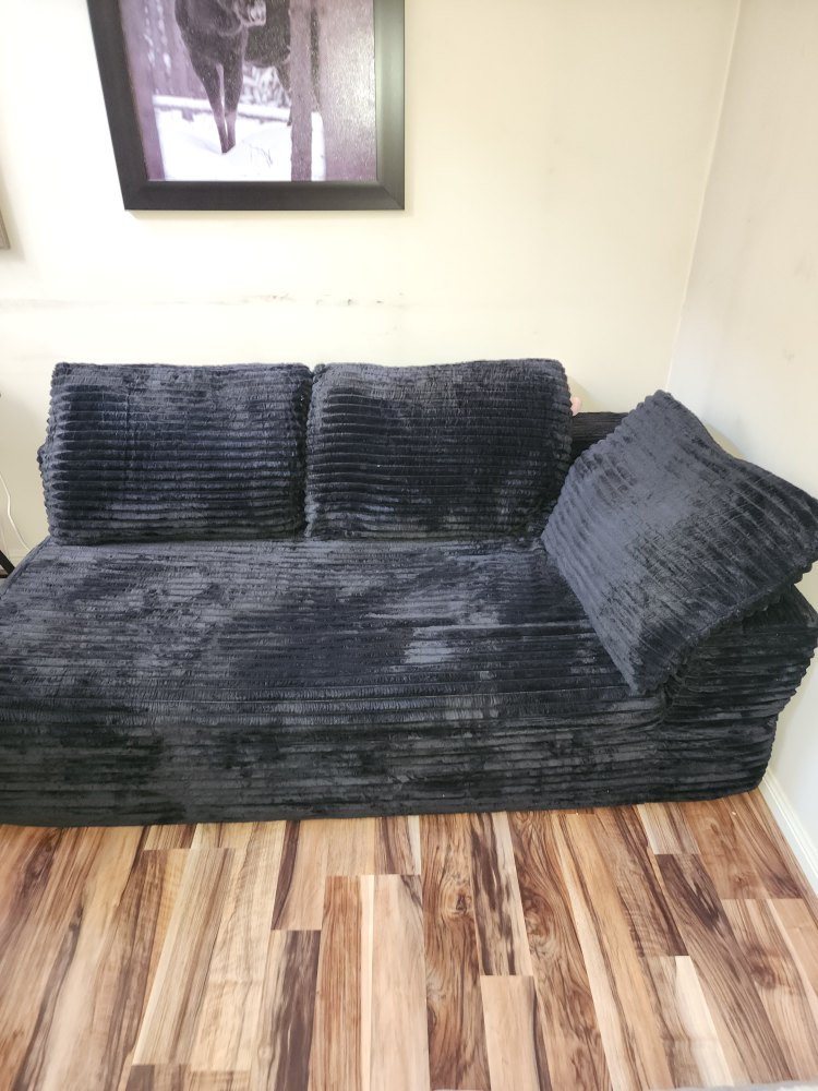 Black Corduroy Sofa with Chaise
