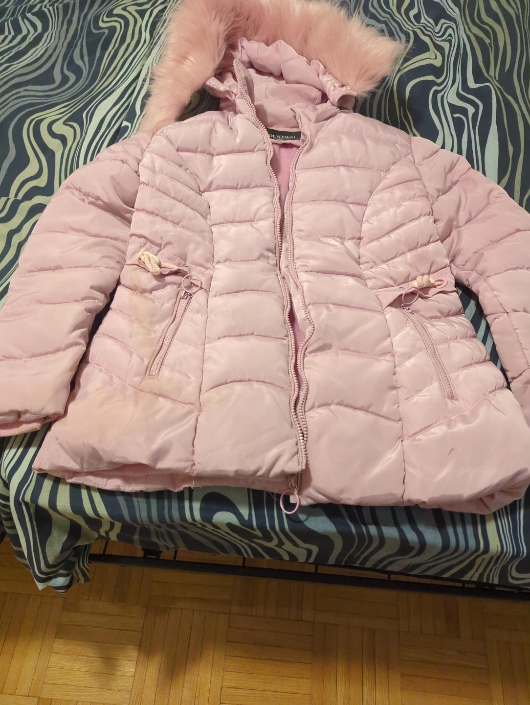 Pink Puffer Jacket with Faux Fur Hood