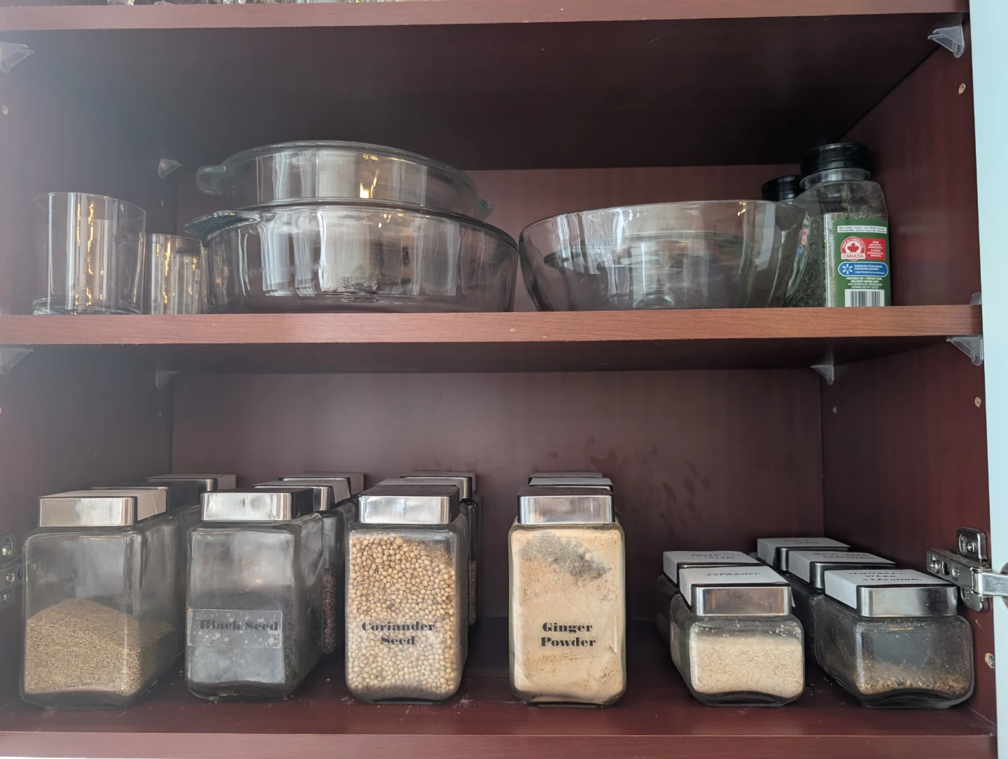 22 glass storage jars with stainless steel lids