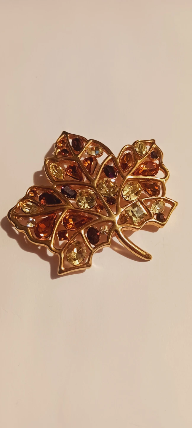 NOLAN MILLER Autumn Leaf Amber Citrine Crystal Brooch