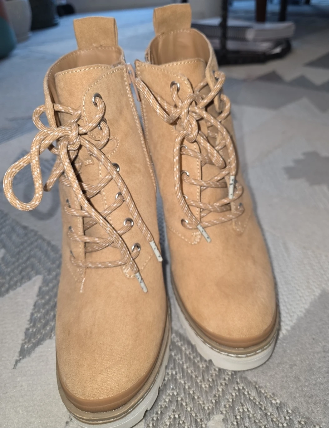 Tan Wedge Heel Lace-Up Ankle Boots - photo 3