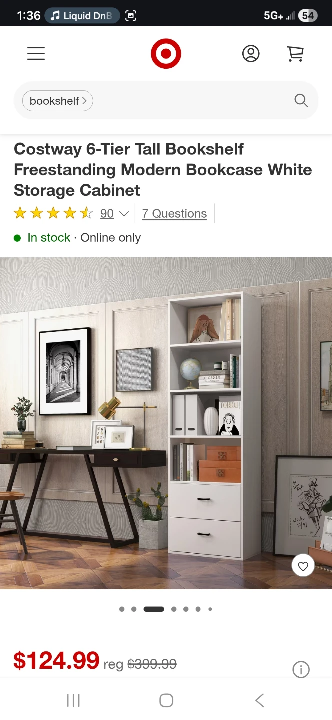 Costway 6-Tier White Bookshelf