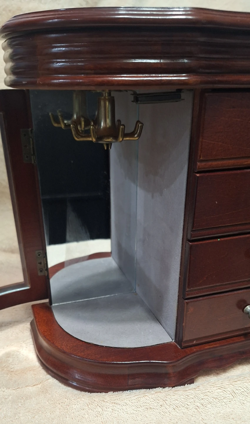 Wooden Jewelry Box with Etched Glass Doors and Drawers - photo 4