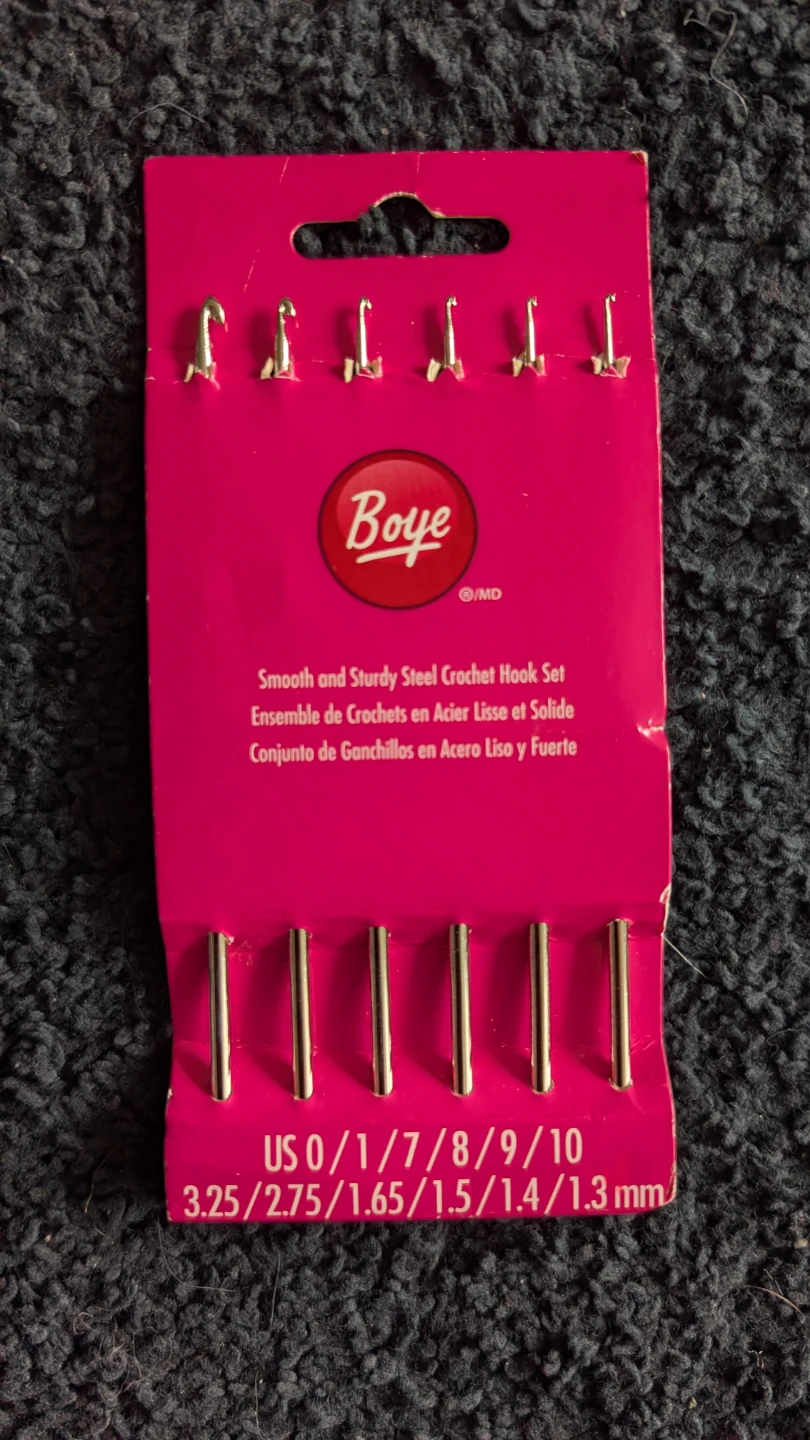 Boye Crochet Hook Set, Steel, Sizes 0/1/7/8/9/10