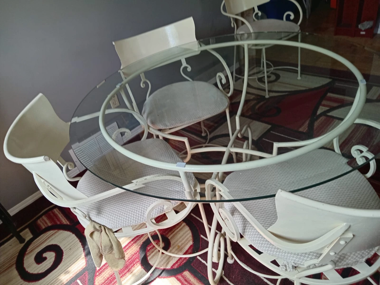 Cream Metal Dining Set with Glass Top Table and 4 Chairs