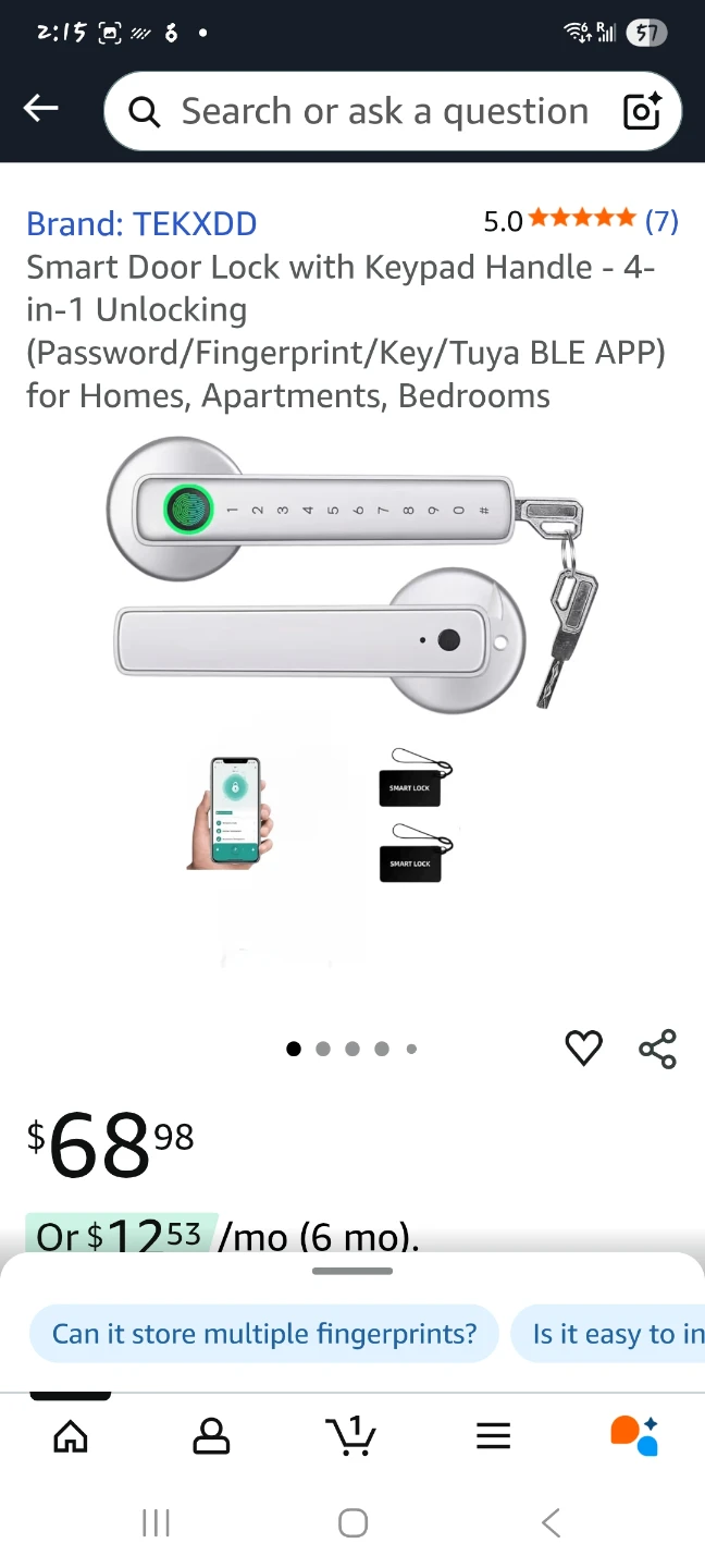 TEKXDD 6-in-1 Fingerprint Door Lock