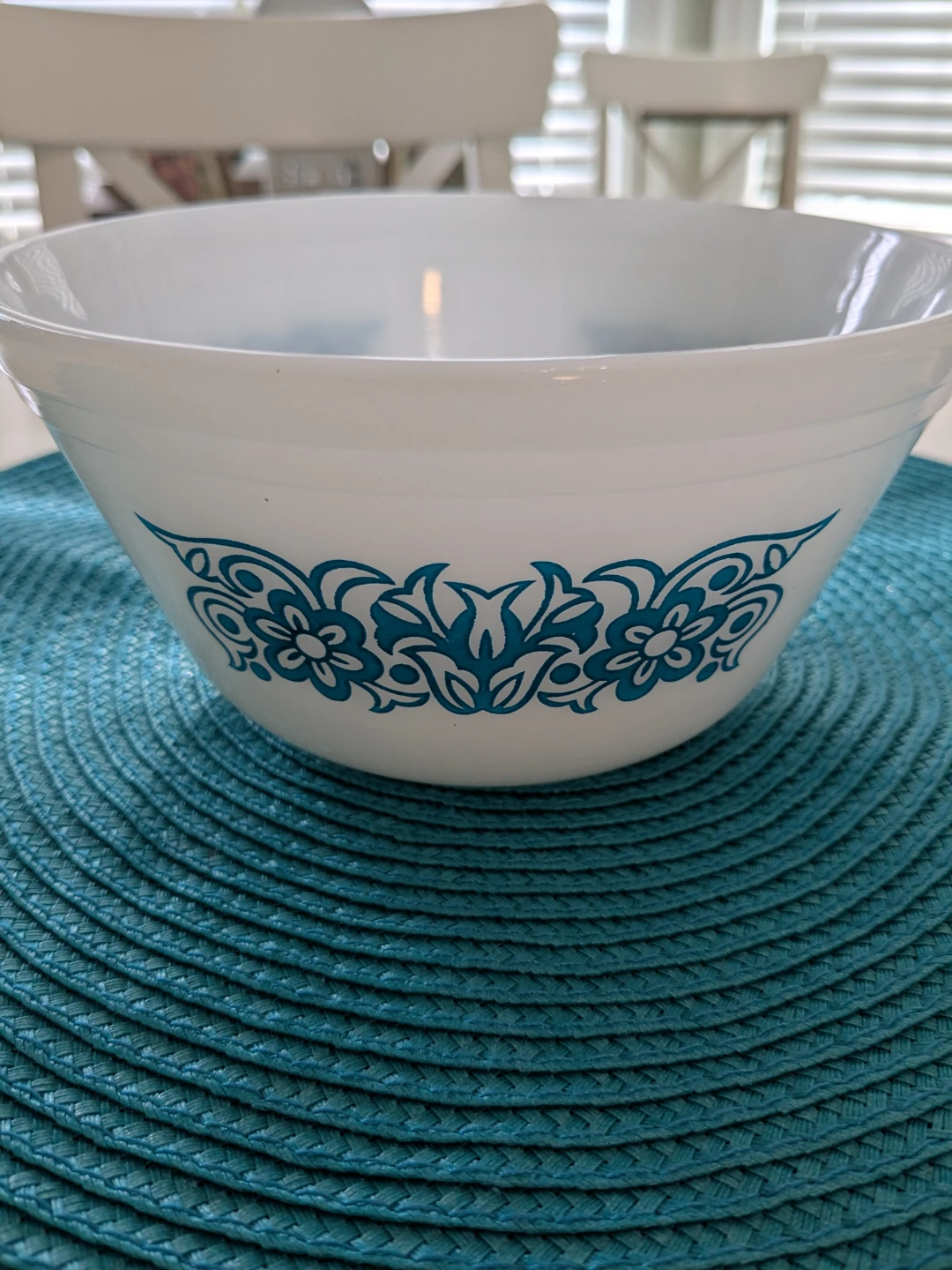 Pyrex White Mixing Bowl with Blue Floral Pattern